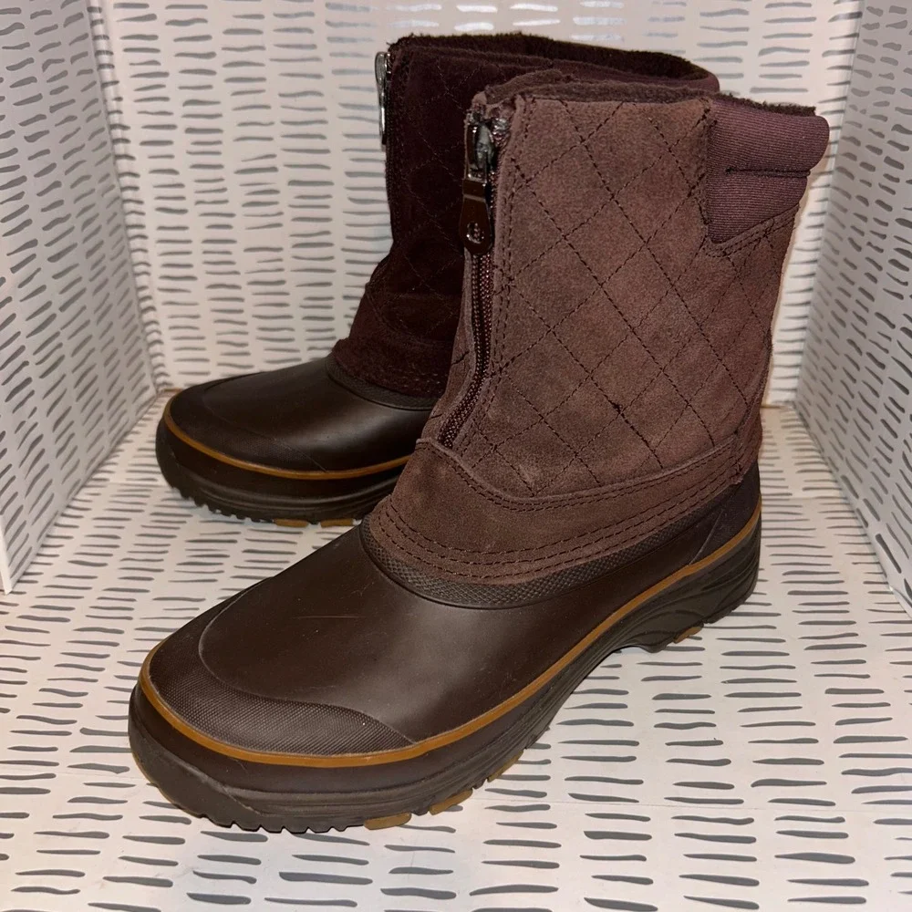 Bass Cordova Women Brown Quilted Suede Waterproof‎ Winter Duck Boots Size 7